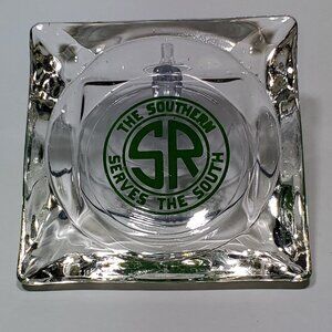 VINTAGE SOUTHERN RAILWAY GLASS ASHTRAY WITH REVERSE LOGO ON BOTTOM SURFACE